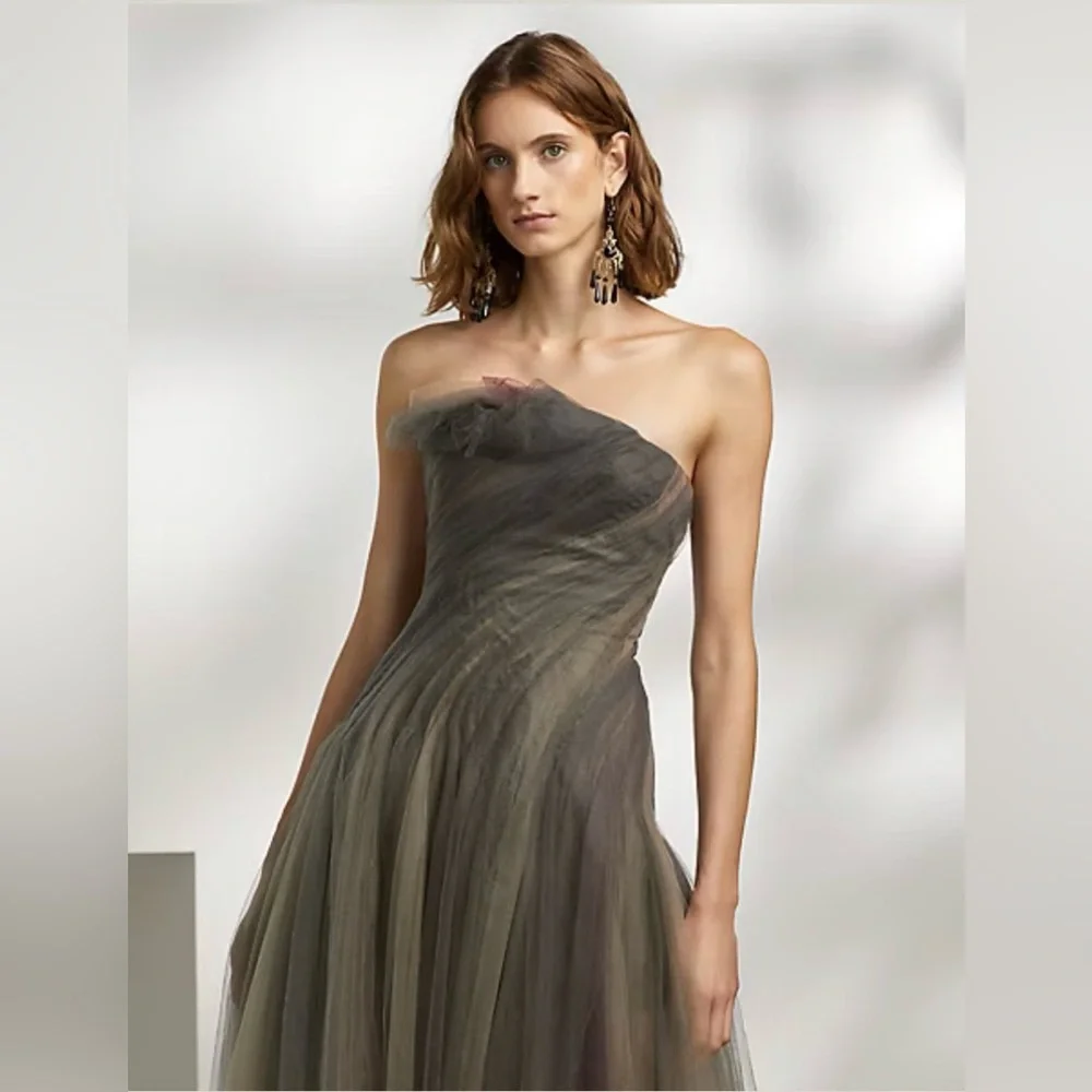 Ralph Lauren Collection Purple Label Tulle Strapless Evening Dress Formal Midi 6 - Picture 13 of 16